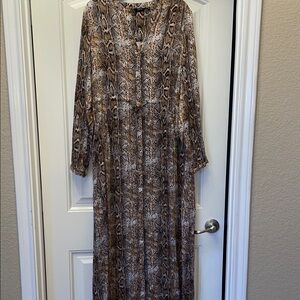 Elegant Brown Snake Print Maxi Dress
